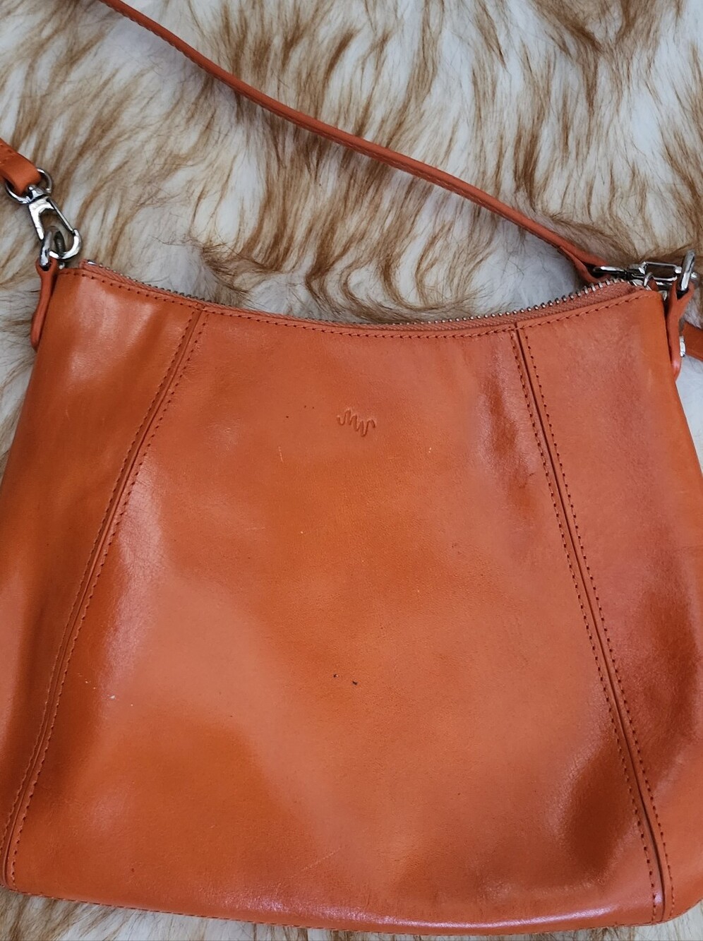 Orange Leather Shoulder Bag with Slim Strap
